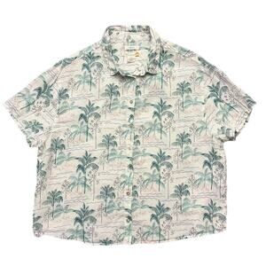 C&C California 100% Linen Resort Shirt Palm Trees Short Sleeve Boxy Crop Size L